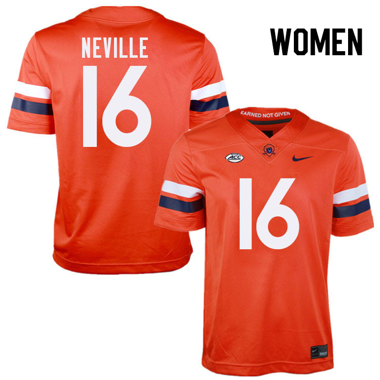 Women Virginia Cavaliers #16 Tyler Neville College Football Jerseys Stitched-Orange